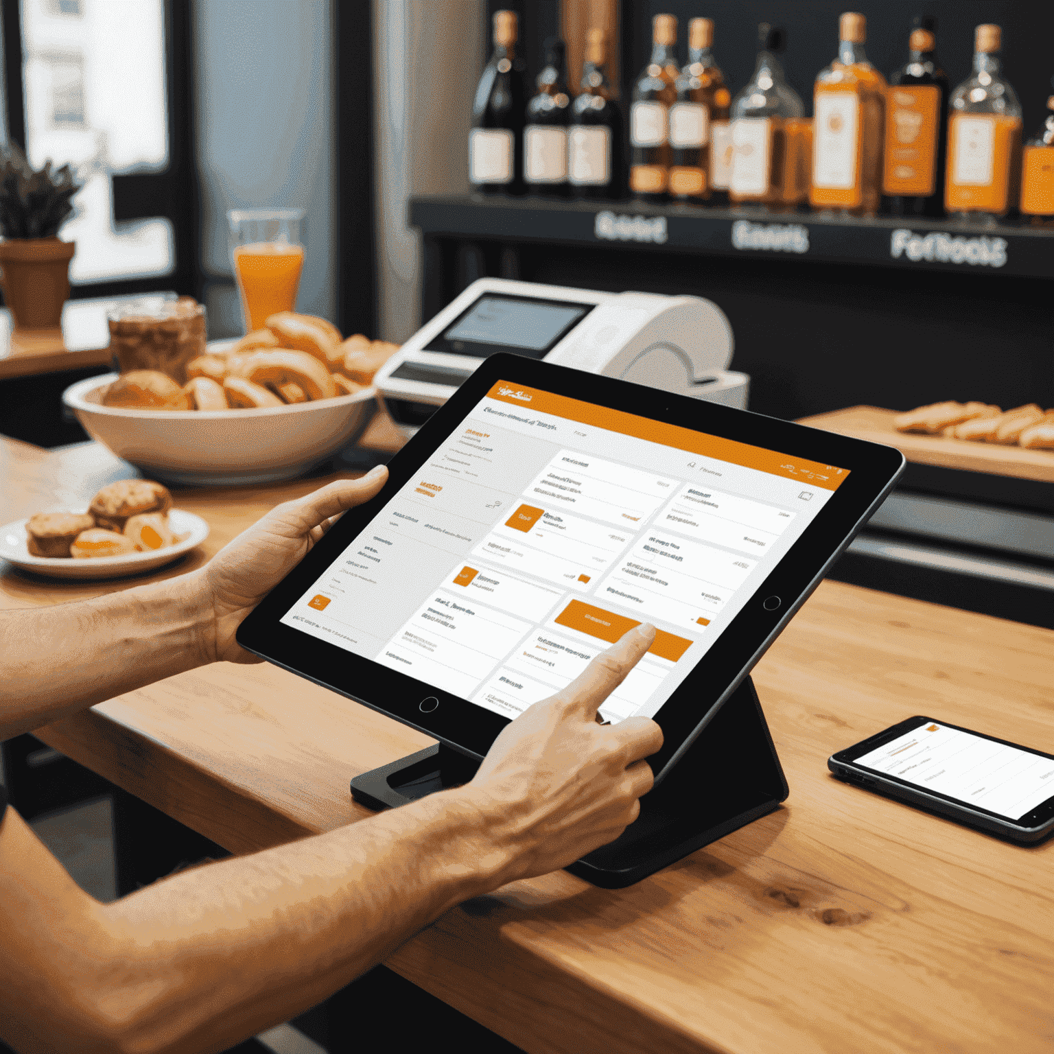 Ffeerolls virtual POS system displayed on a tablet, showcasing its user-friendly interface and various payment options